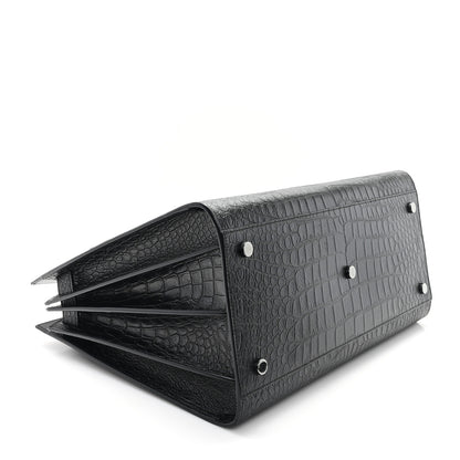 Saint Laurent Calfskin Crocodile Embossed Large Sac De Jour Carryall Black 5 of 12