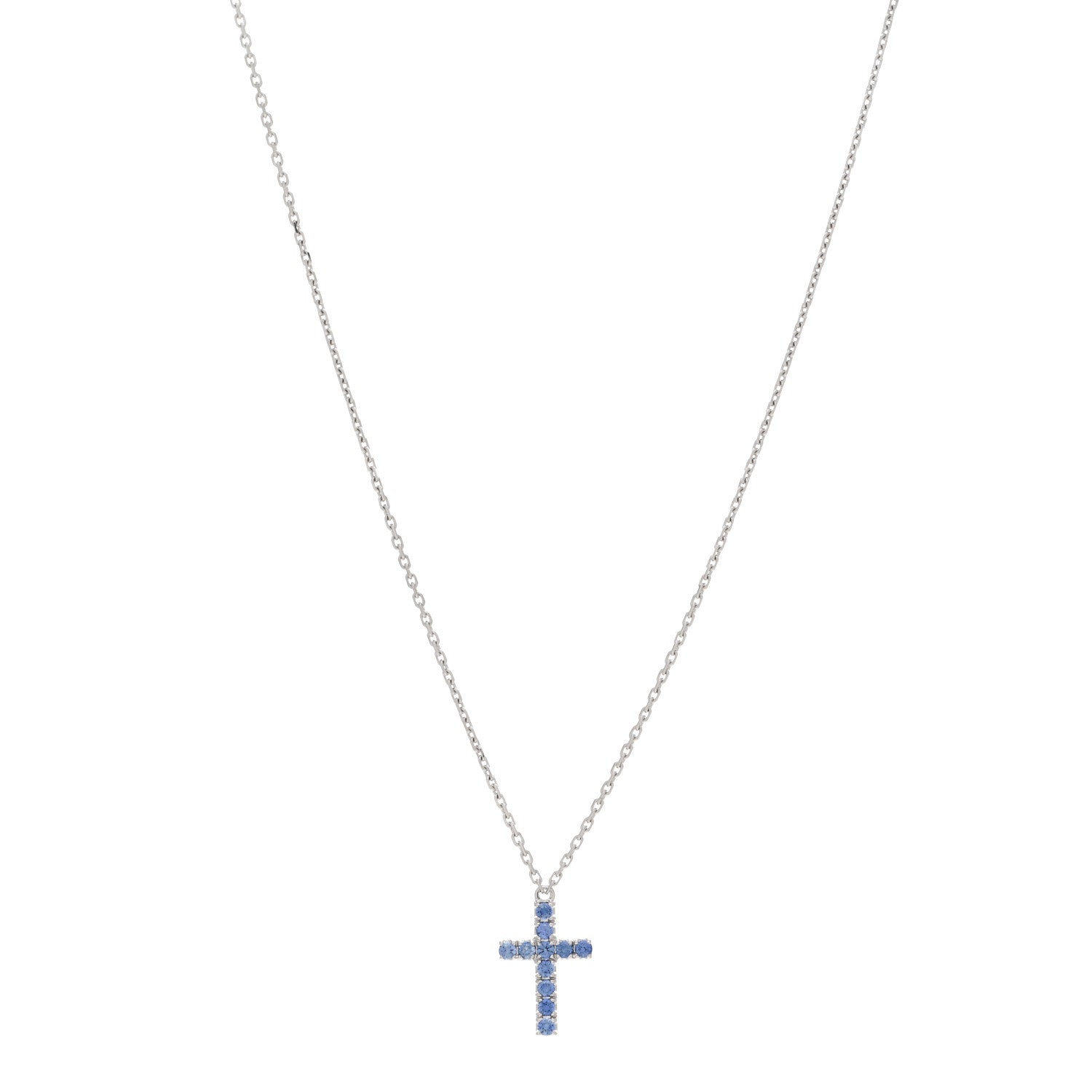 Cartier 18K White Gold Blue Sapphire Symbols Cross Pendant Necklace 1 of 4