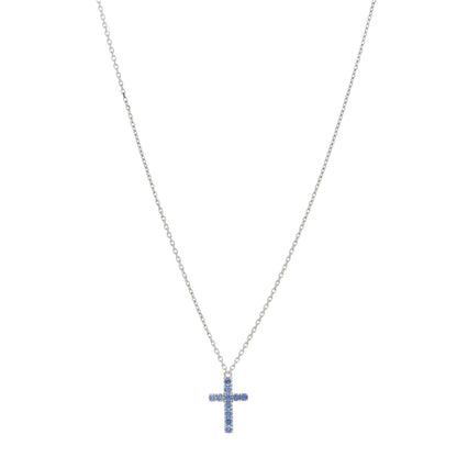 Cartier 18K White Gold Blue Sapphire Symbols Cross Pendant Necklace 1 of 4