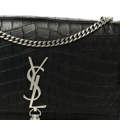 Saint Laurent Calfskin Crocodile Embossed Medium Classic Monogram Kate Tassel Satchel Black 9 of 12