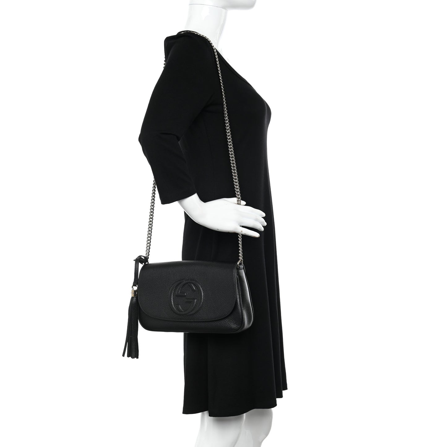 Pebbled Calfskin Medium Soho Flap Crossbody Black