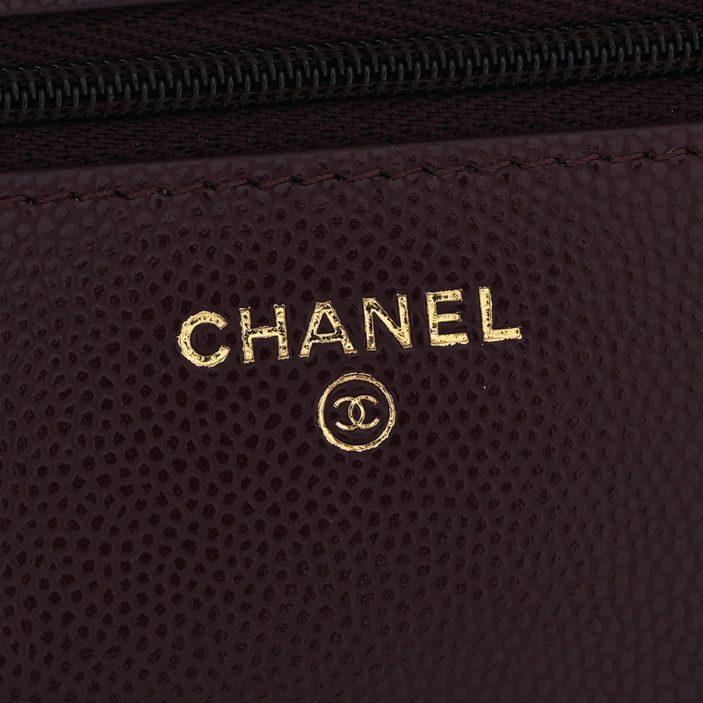 Caviar Quilted Chain Embossed CC Wallet On Chain WOC Dark Burgundy