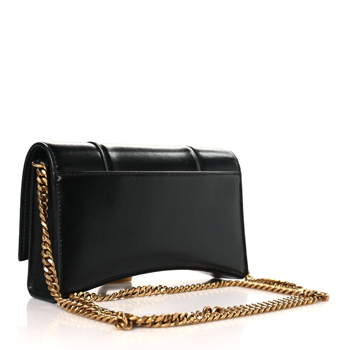 Shiny Box Calfskin Hourglass Chain Bag Black