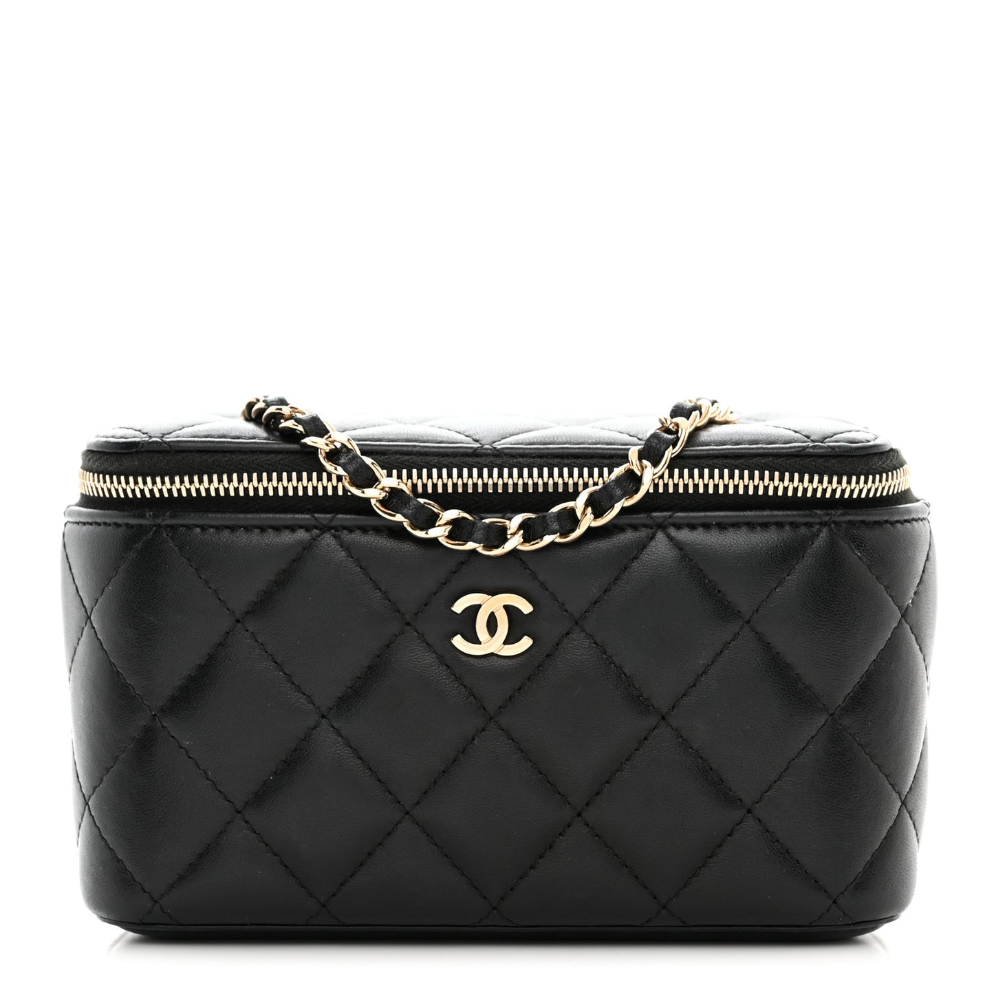 Lambskin Quilted Small Vanity Case With Chain Black