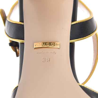 Gucci Nappa Silk Pearl Bee Embellished Mid-Heel Sandals 39 Black 6 of 12