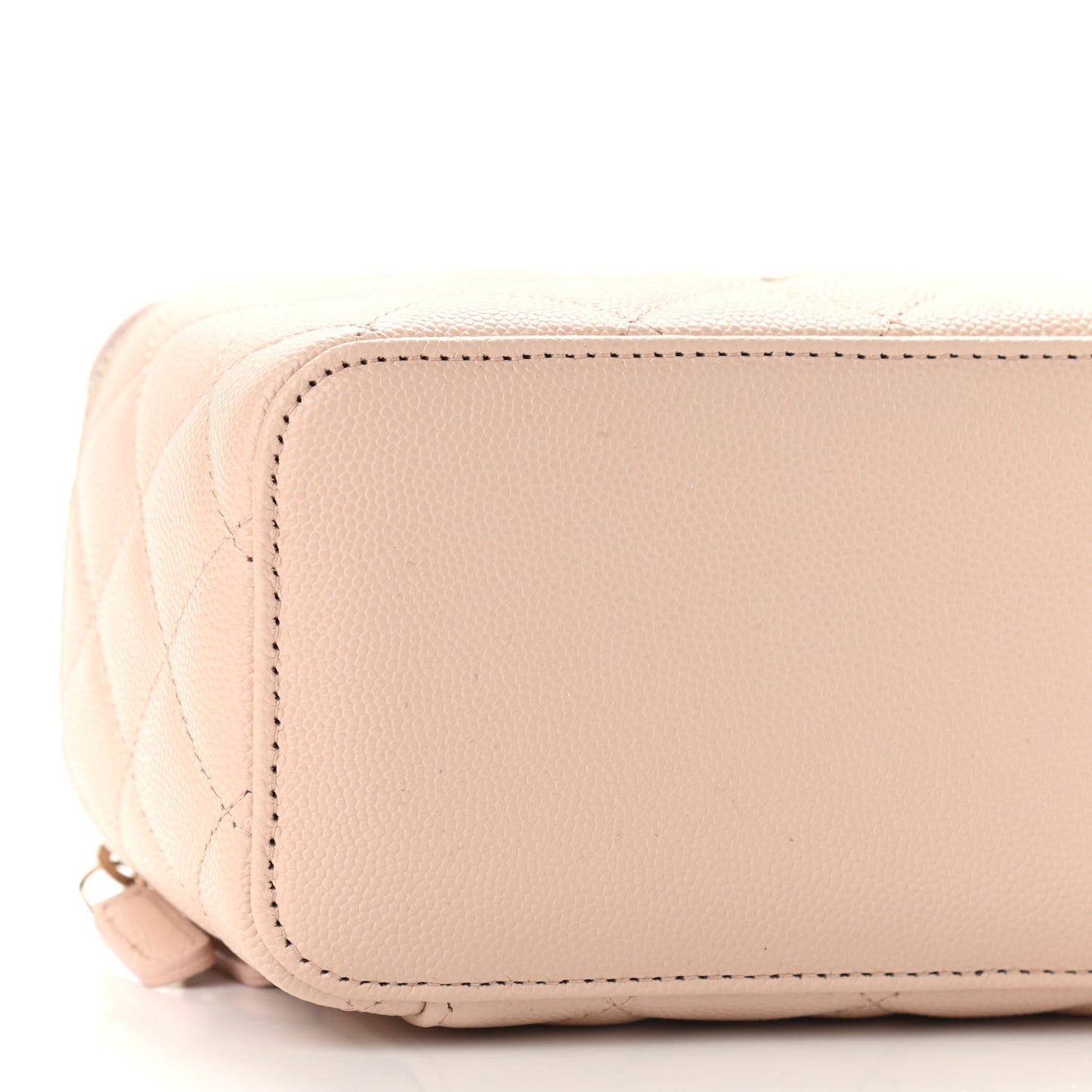 Caviar Quilted Small Vanity Case With Chain Light Beige