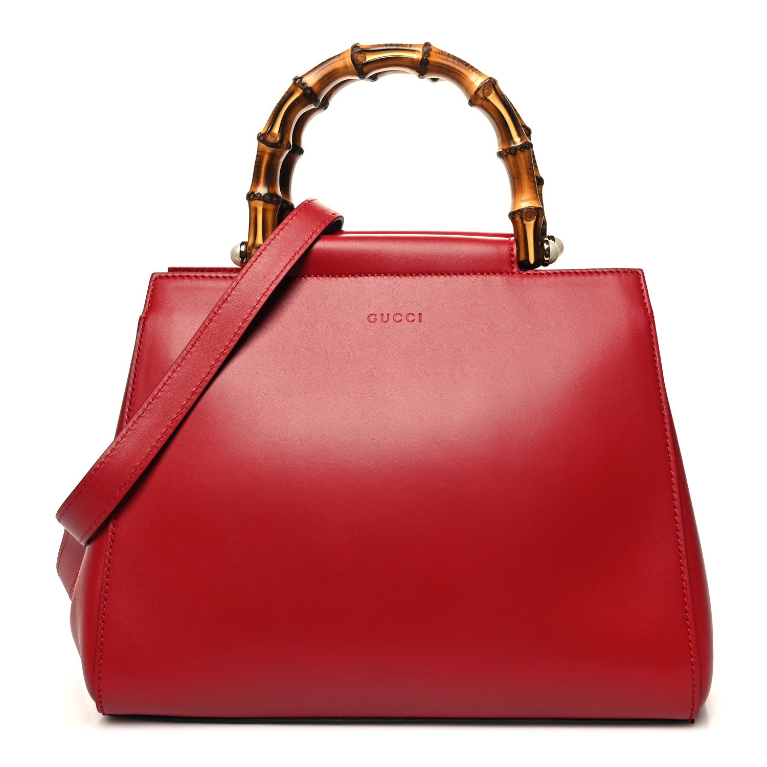 Gucci Nappa Bamboo Small Nymphaea Top Handle Hibiscus Red 1 of 10