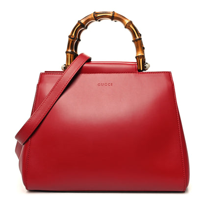 Gucci Nappa Bamboo Small Nymphaea Top Handle Hibiscus Red 1 of 10