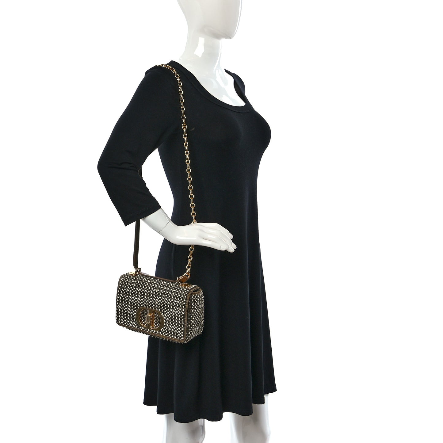 Calfskin Strass Embroidered Small Caro Bag Gold