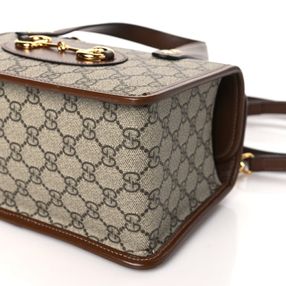 Gucci GG Supreme Monogram Azalea Calfskin Mini Horsebit 1955 Foldover Top Handle Bag Beige Ebony Brown Sugar 10 of 14