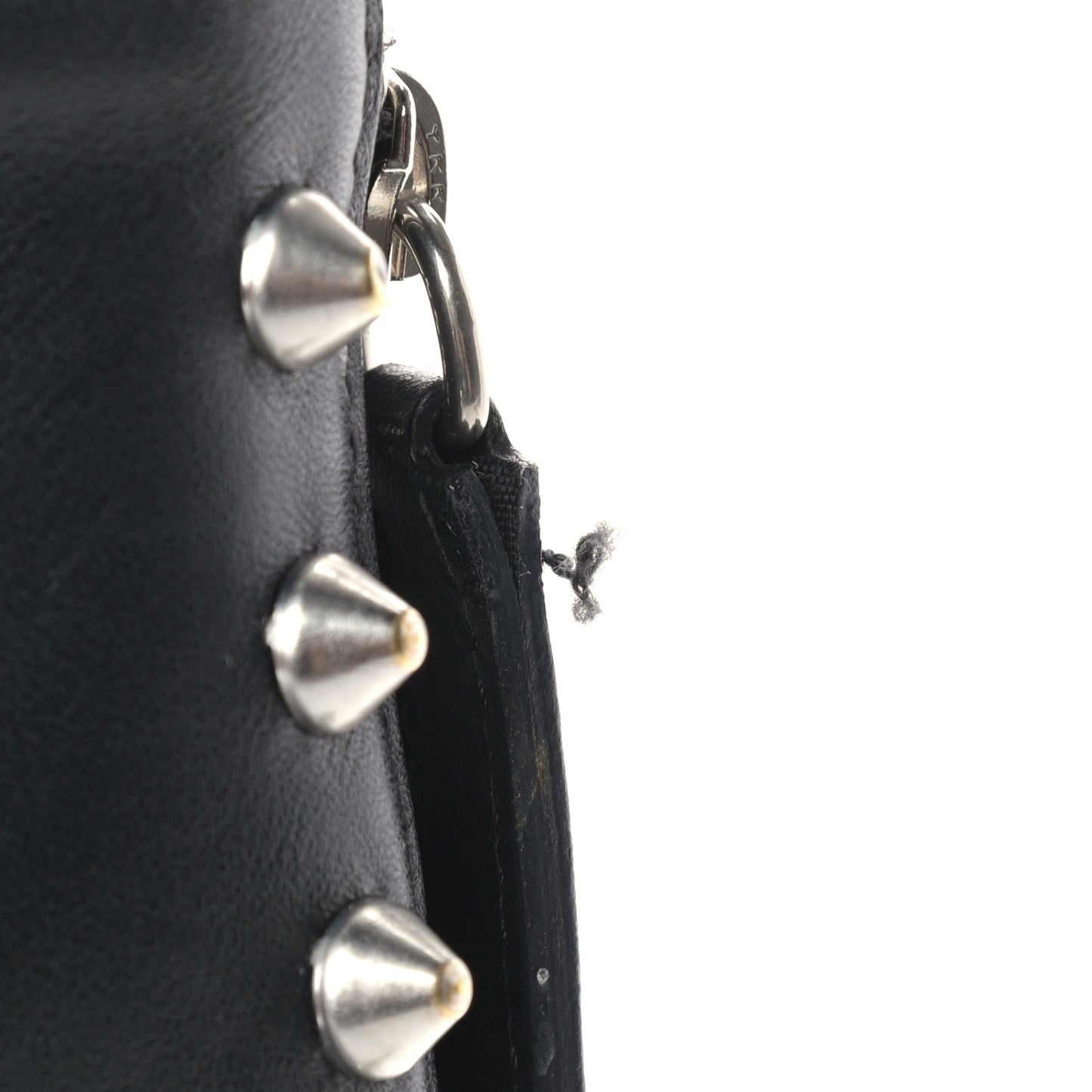 Pebbled Calfskin Skull Studded Padlock Tote Black