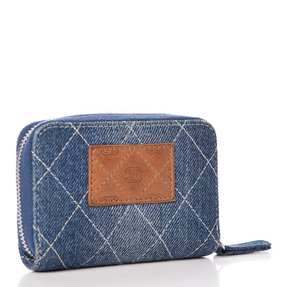 Chanel Denim Quilted Zip Coin Purse Blue 3 of 8