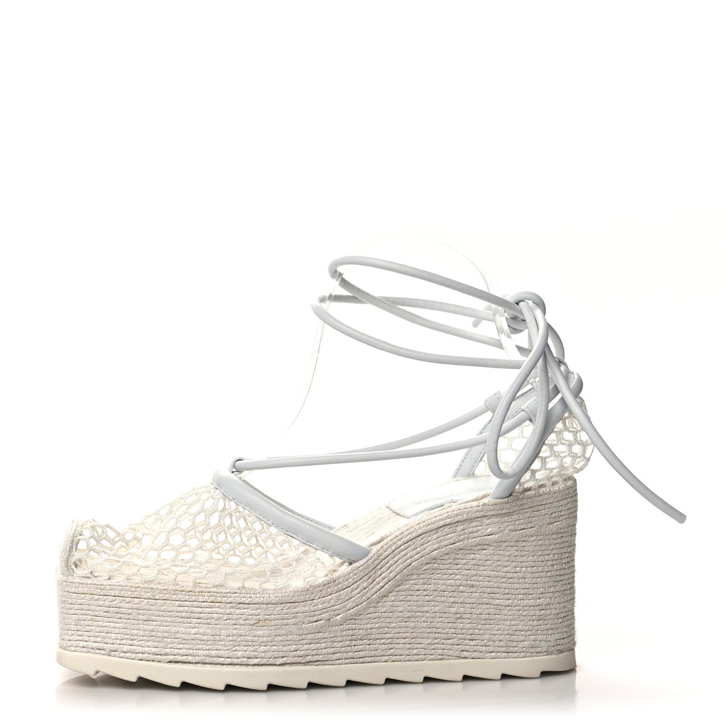 Mesh Lambskin Sporty Web Stretch Ankle Tie Espadrilles 37 Optic White