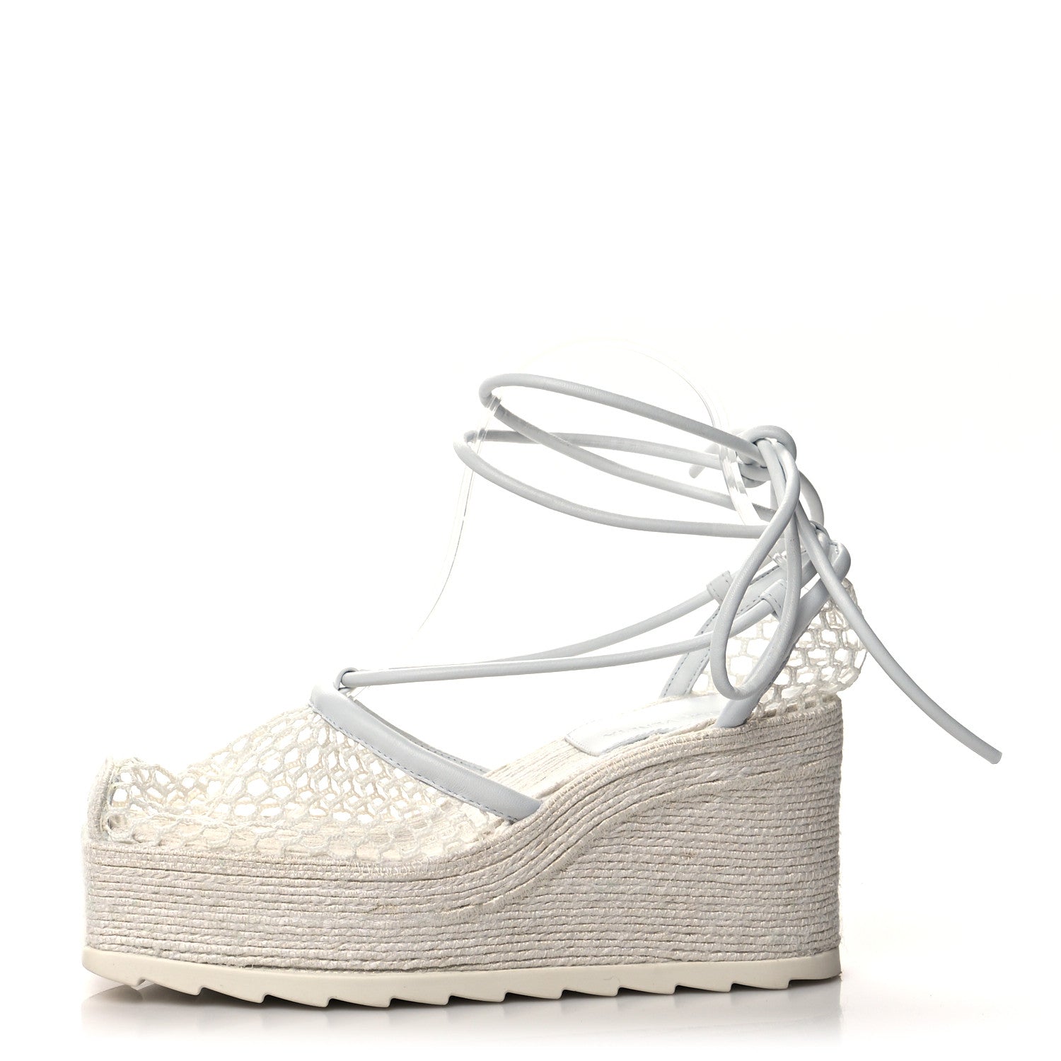 Bottega Veneta Mesh Lambskin Sporty Web Stretch Ankle Tie Espadrilles 37 Optic White 1 of 10