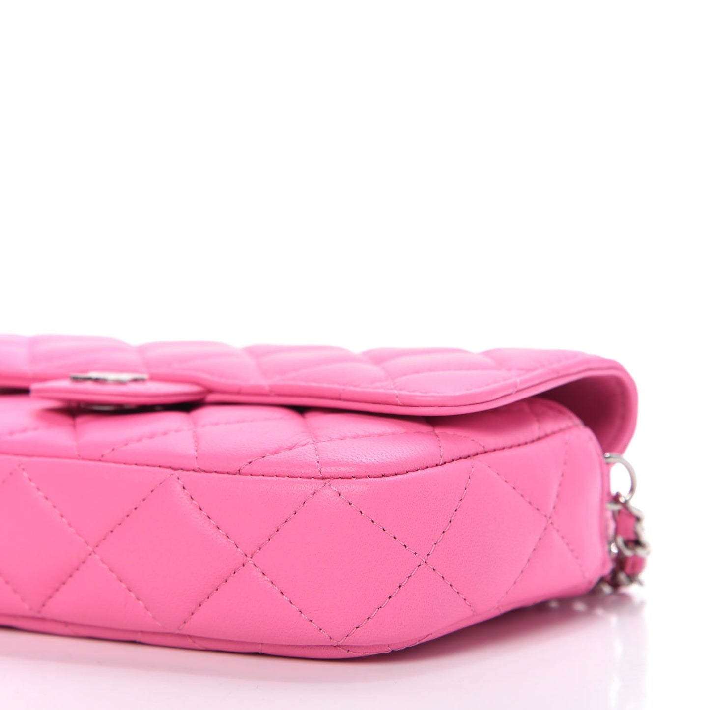 Lambskin Quilted Flap Phone Holder With Chain Neon Pink