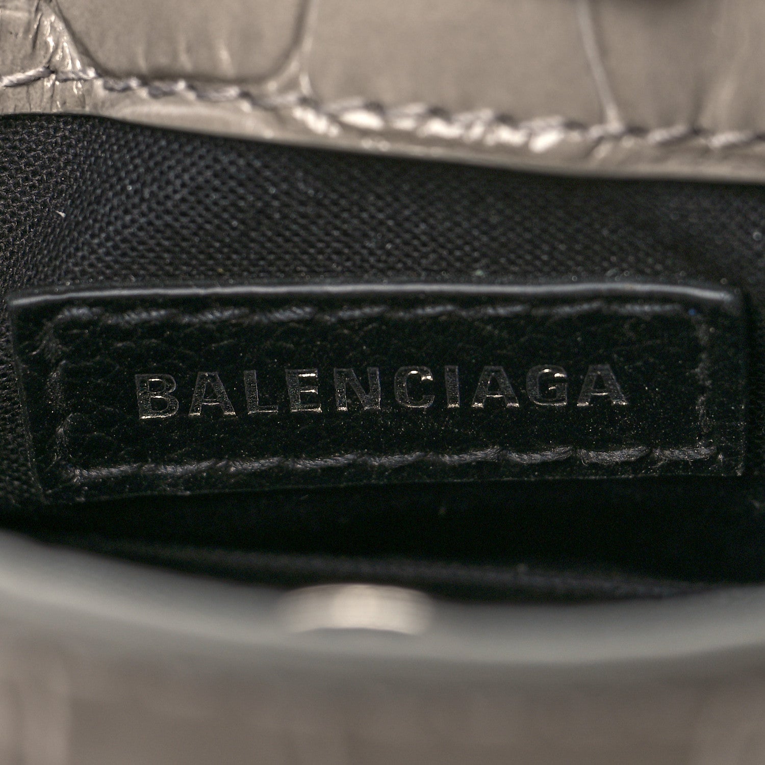 Balenciaga Calfskin Crocodile Embossed Logo Shopping Phone Holder Bag Steel Grey 6 of 10