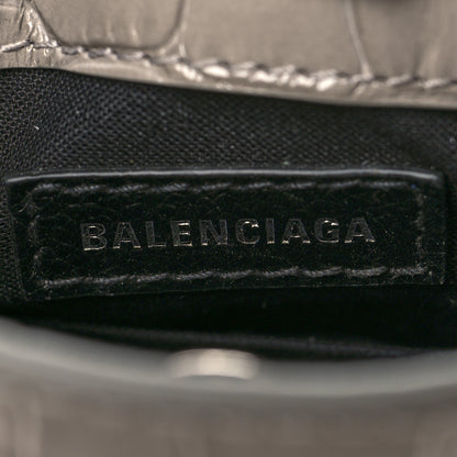 Balenciaga Calfskin Crocodile Embossed Logo Shopping Phone Holder Bag Steel Grey 6 of 10