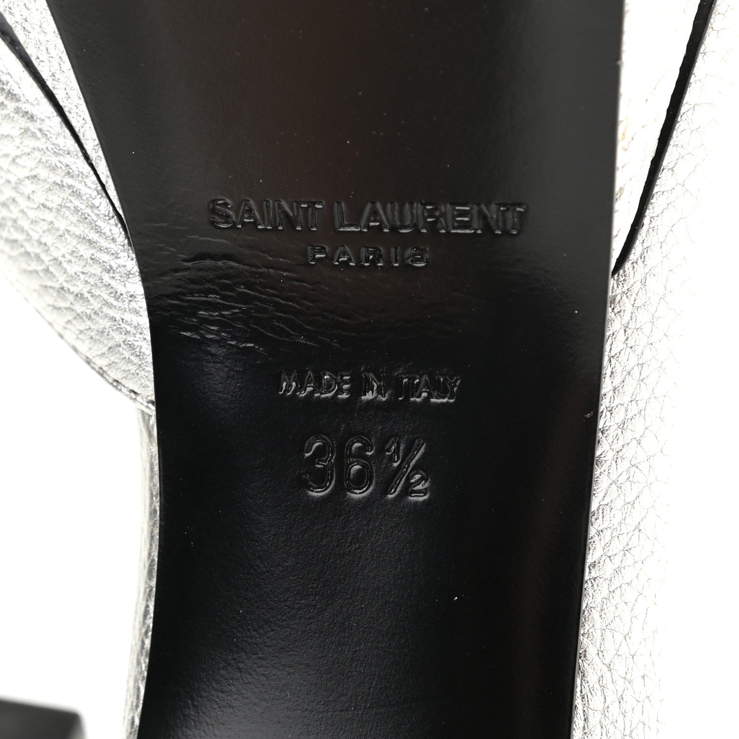 Saint Laurent Metallic Grained Calfskin Janis 105 D'Orsay Pumps 36.5 Argento 7 of 18
