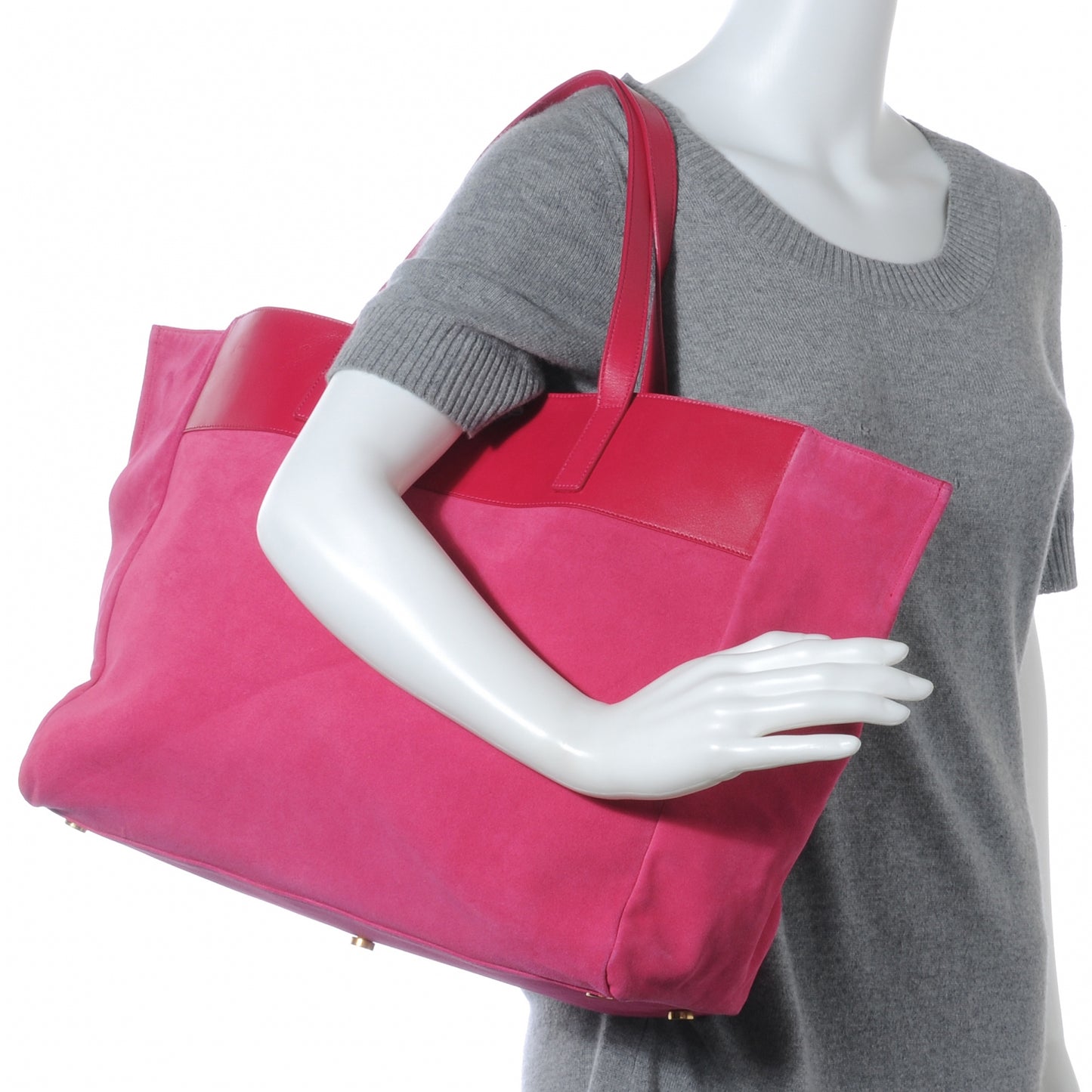 Suede Leather Reversible Shopper Tote Fuchsia