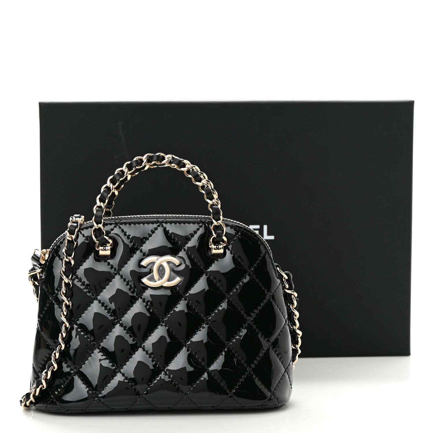 Chanel Patent Calfskin Quilted Shiny Coco Clutch With Chain Black 12 of 12