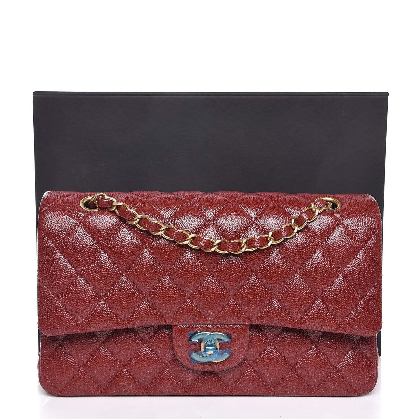 Caviar Quilted Medium Double Flap Dark Red