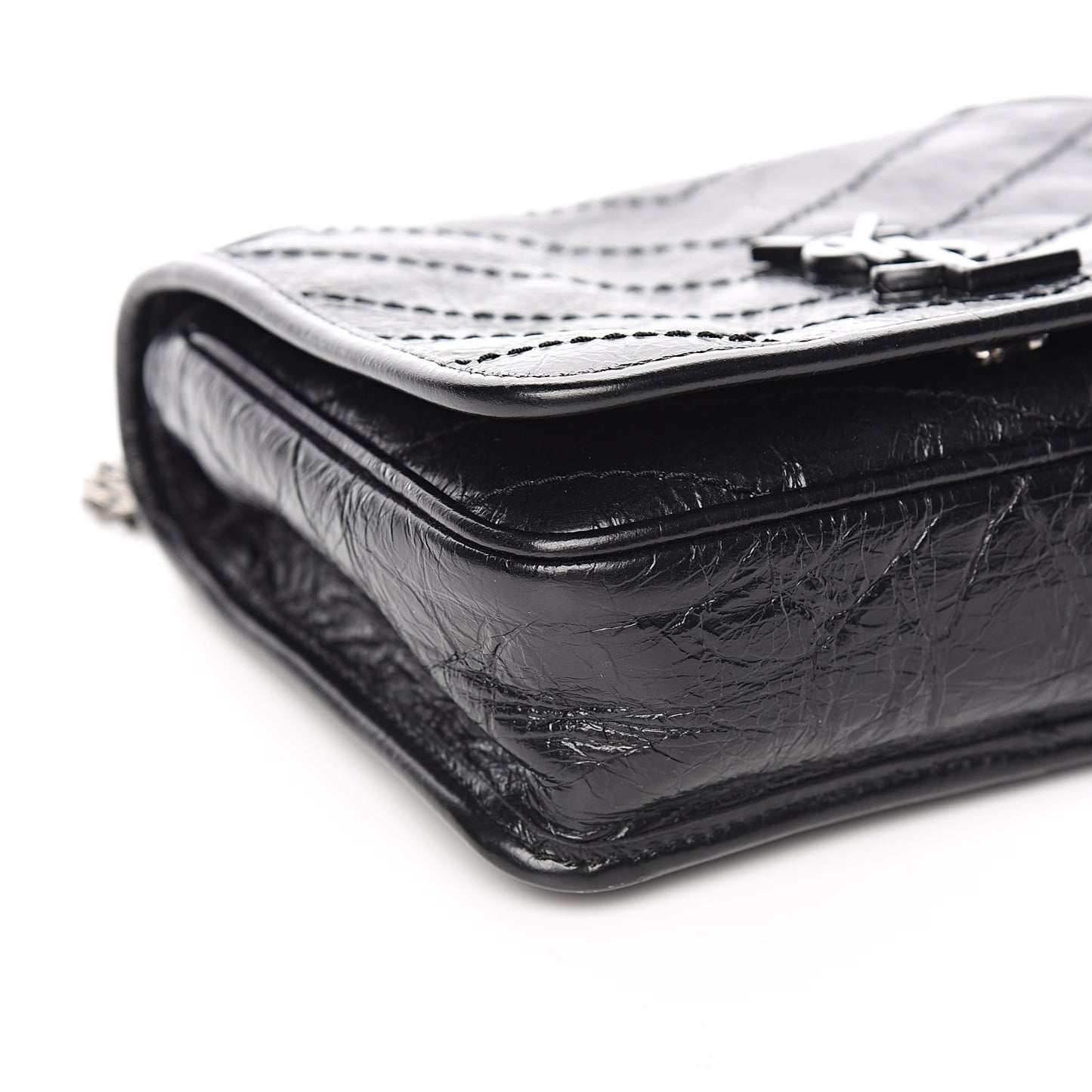 Crinkled Calfskin Matelasse Monogram Niki Chain Wallet Black
