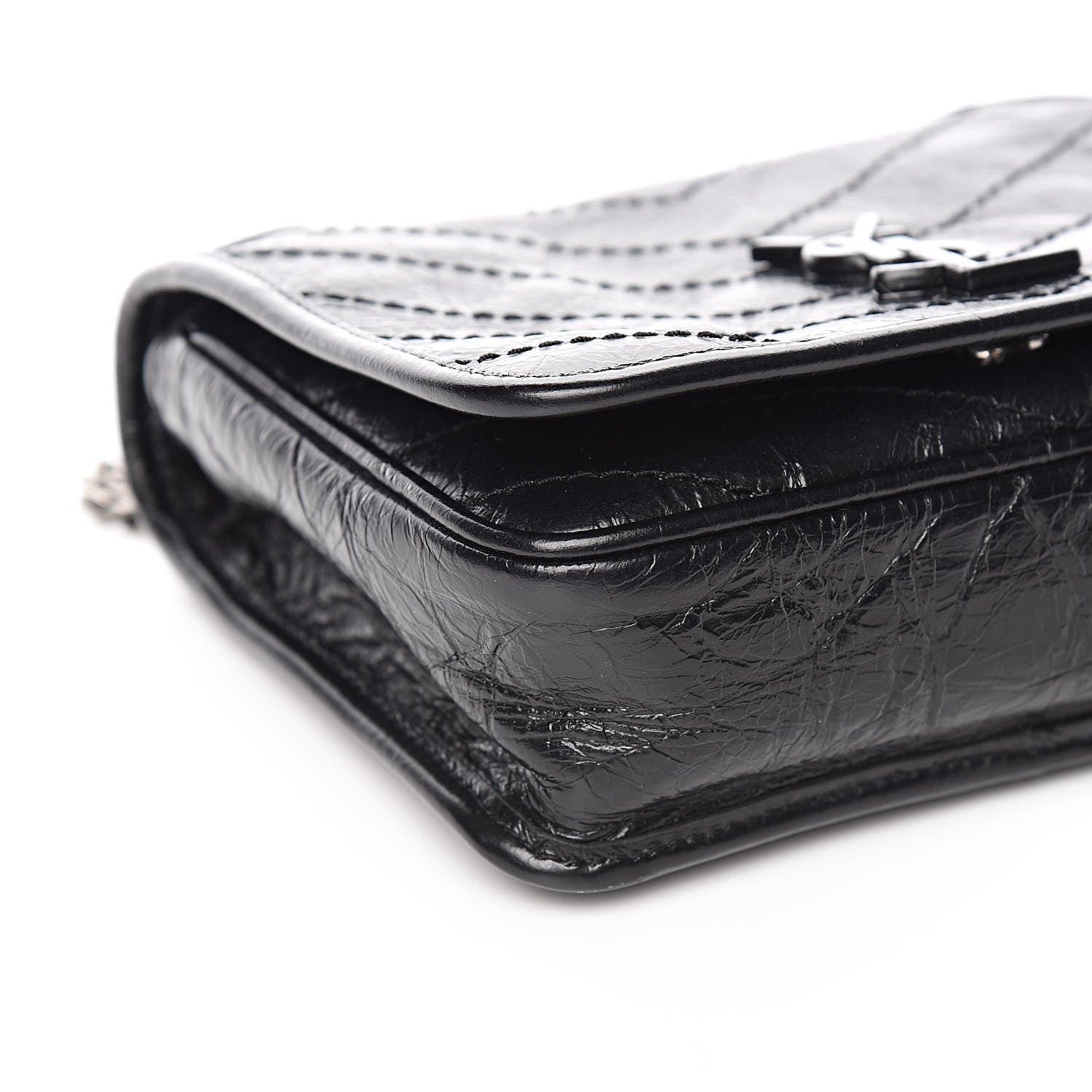 Saint Laurent Crinkled Calfskin Matelasse Monogram Niki Chain Wallet Black 8 of 10