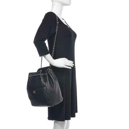Chanel Lambskin Quilted Large Drawstring Bag Black 2 of 13