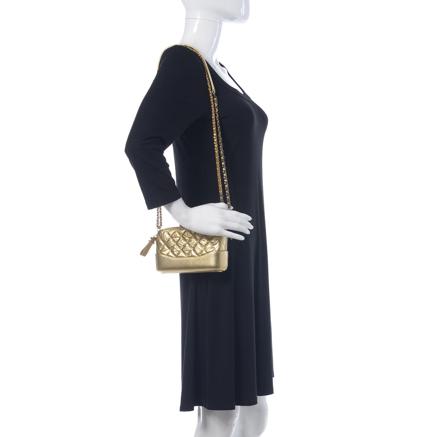 Metallic Aged Calfskin Quilted Small Gabrielle Clutch With Chain Gold