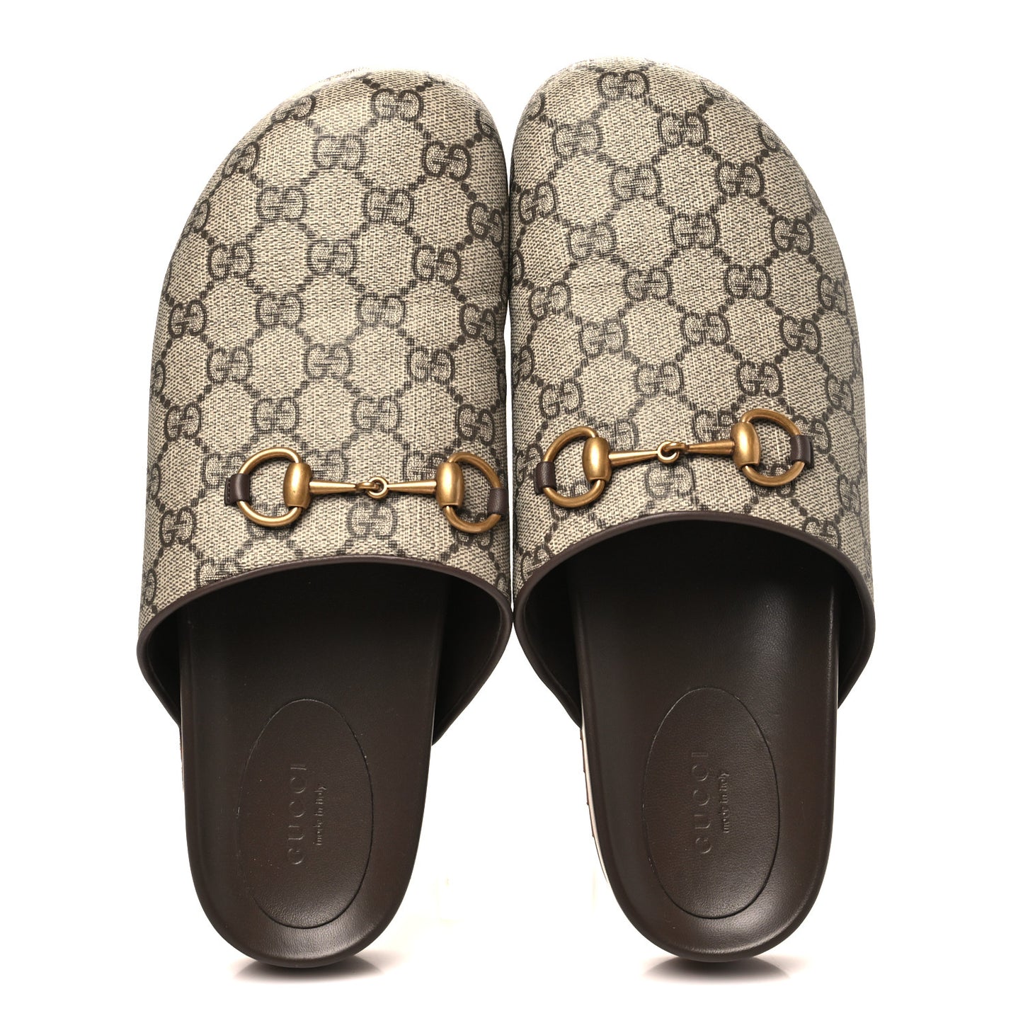 GG Supreme Monogram Miro Soft Calfskin Womens Horsebit Slippers 40.5 Beige Ebony New Acero