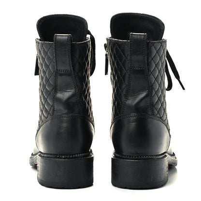Chanel Calfskin Quilted Lace Up Combat Boots 36.5 Black 6 of 10
