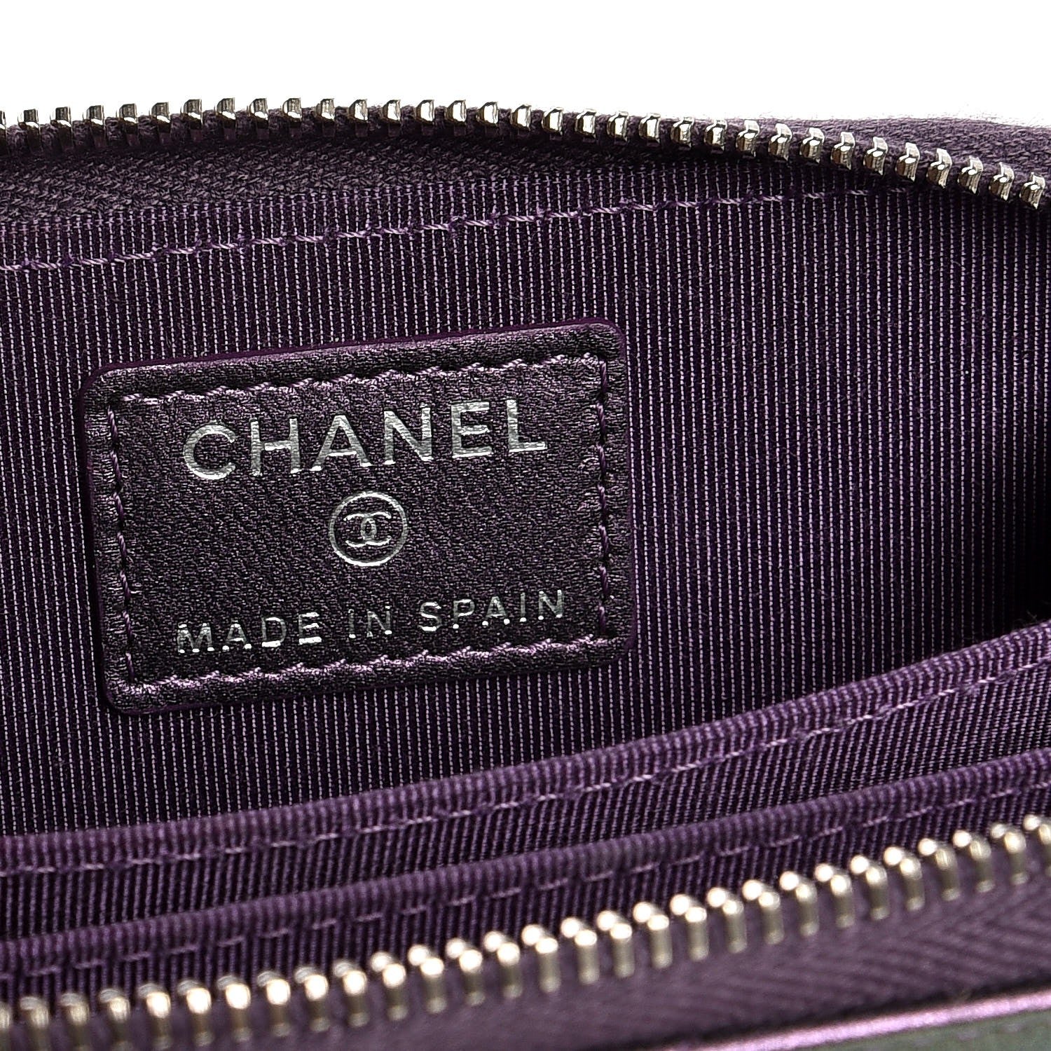 Chanel Metallic Lambskin Quilted Zip Around Coin Purse Wallet Purple 5 of 8