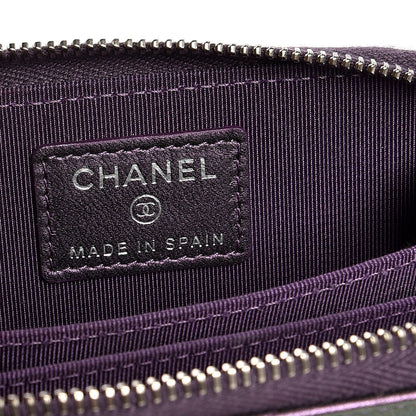 Chanel Metallic Lambskin Quilted Zip Around Coin Purse Wallet Purple 5 of 8
