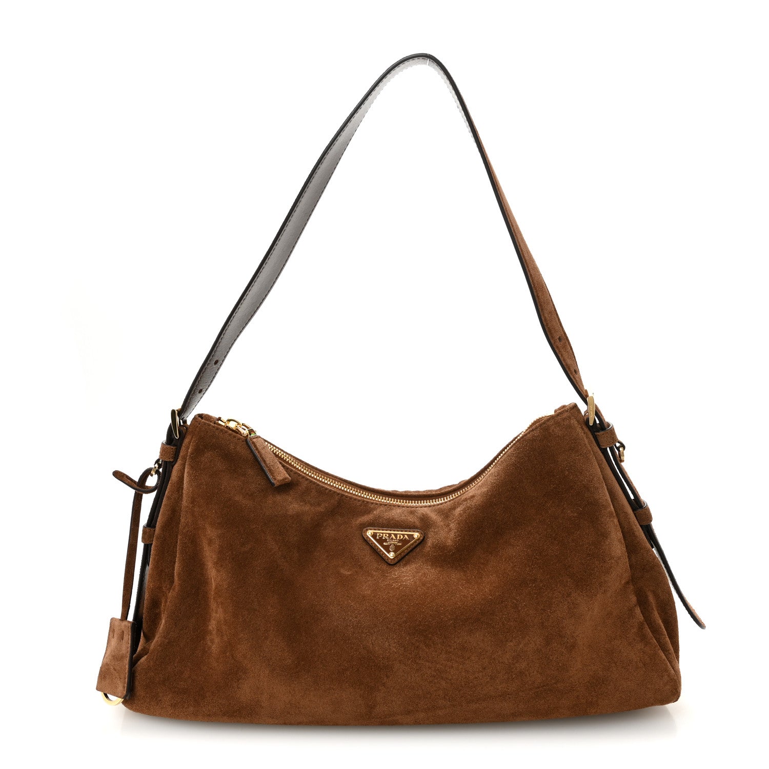 Prada Scamosciato Suede Large Aimee Shoulder Bag Cacao 1 of 10