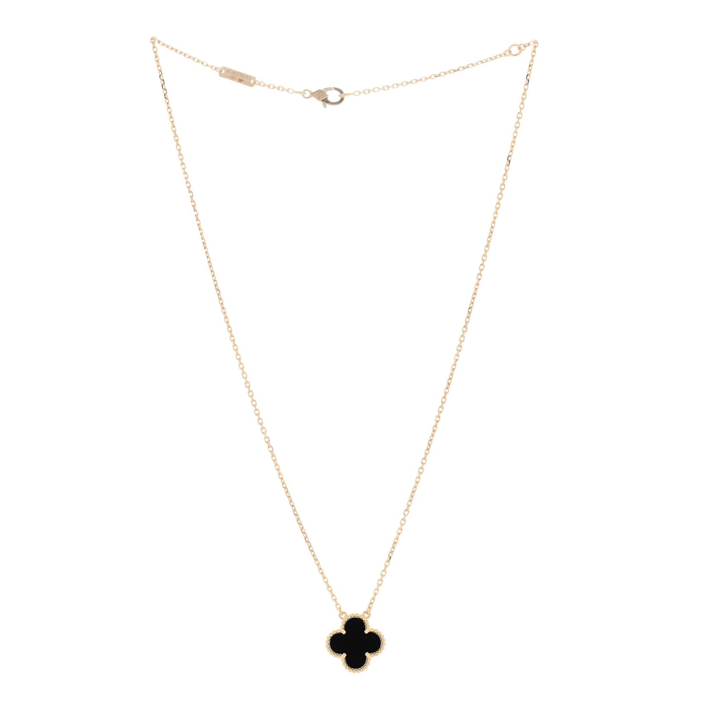 18K Yellow Gold Black Onyx Vintage Alhambra Pendant Necklace