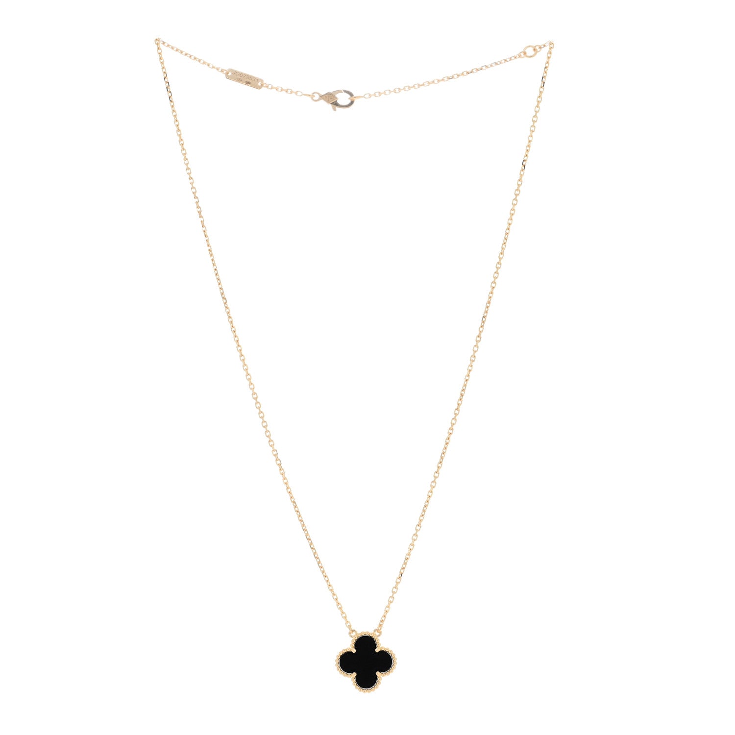 Van Cleef & Arpels 18K Yellow Gold Black Onyx Vintage Alhambra Pendant Necklace 3 of 5