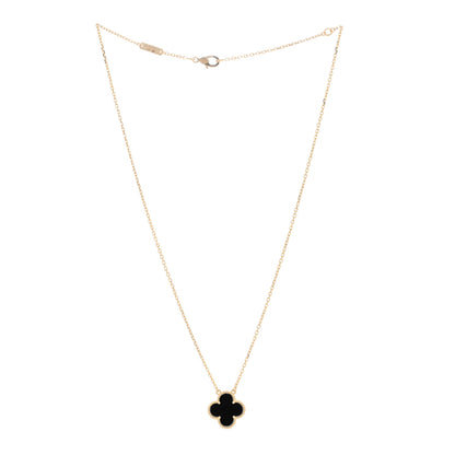 Van Cleef & Arpels 18K Yellow Gold Black Onyx Vintage Alhambra Pendant Necklace 3 of 5