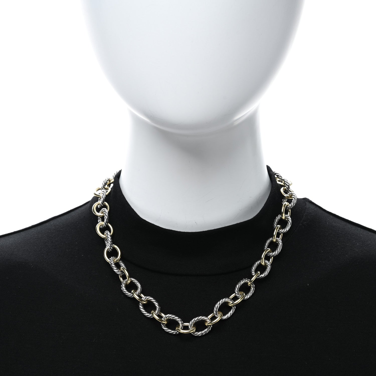 David Yurman Sterling Silver 18K Yellow Gold 12mm Large Oval Link Necklace 3 of 5
