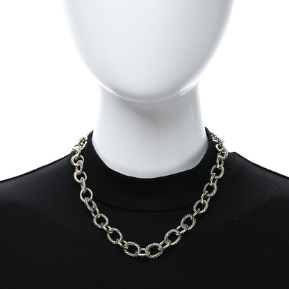 David Yurman Sterling Silver 18K Yellow Gold 12mm Large Oval Link Necklace 3 of 5