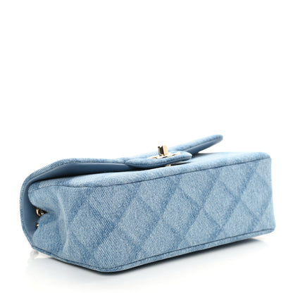Chanel Denim Quilt Print Mini Rectangular Flap Light Blue 4 of 13