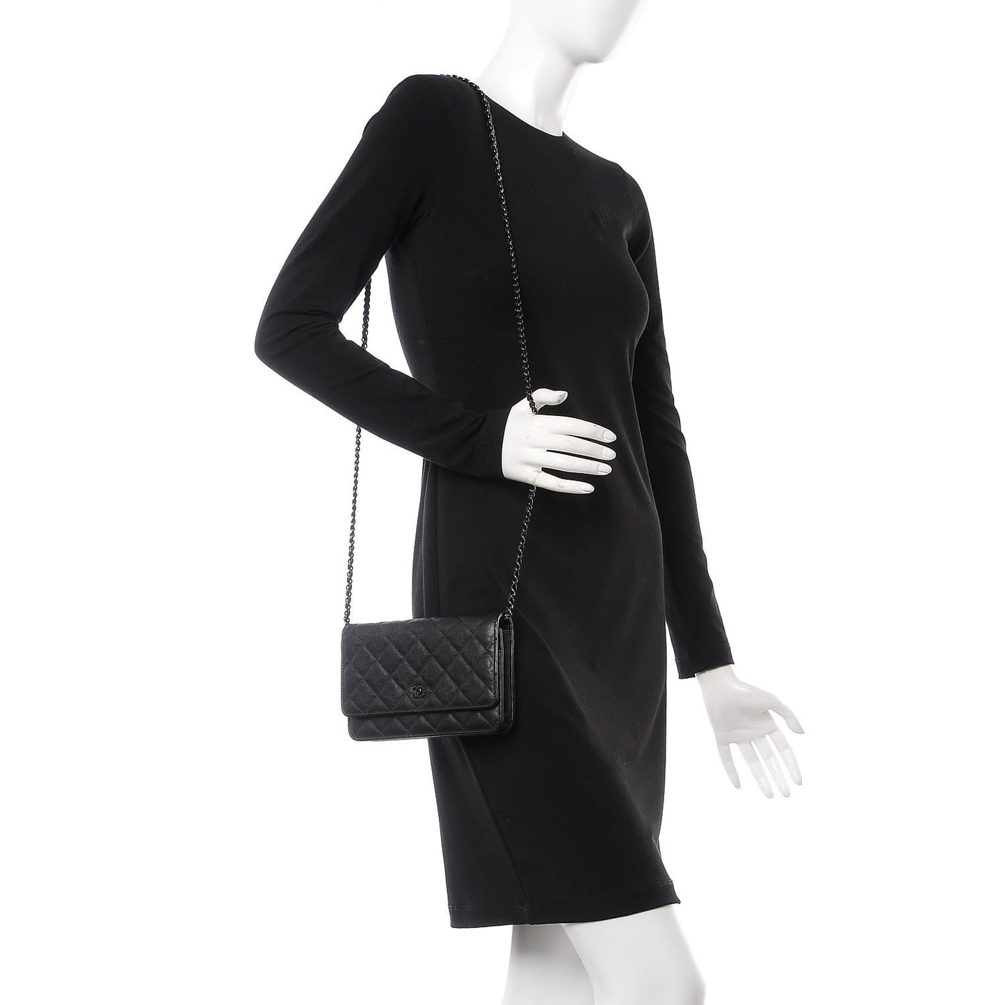 Crumpled Calfskin Quilted Wallet On Chain WOC So Black