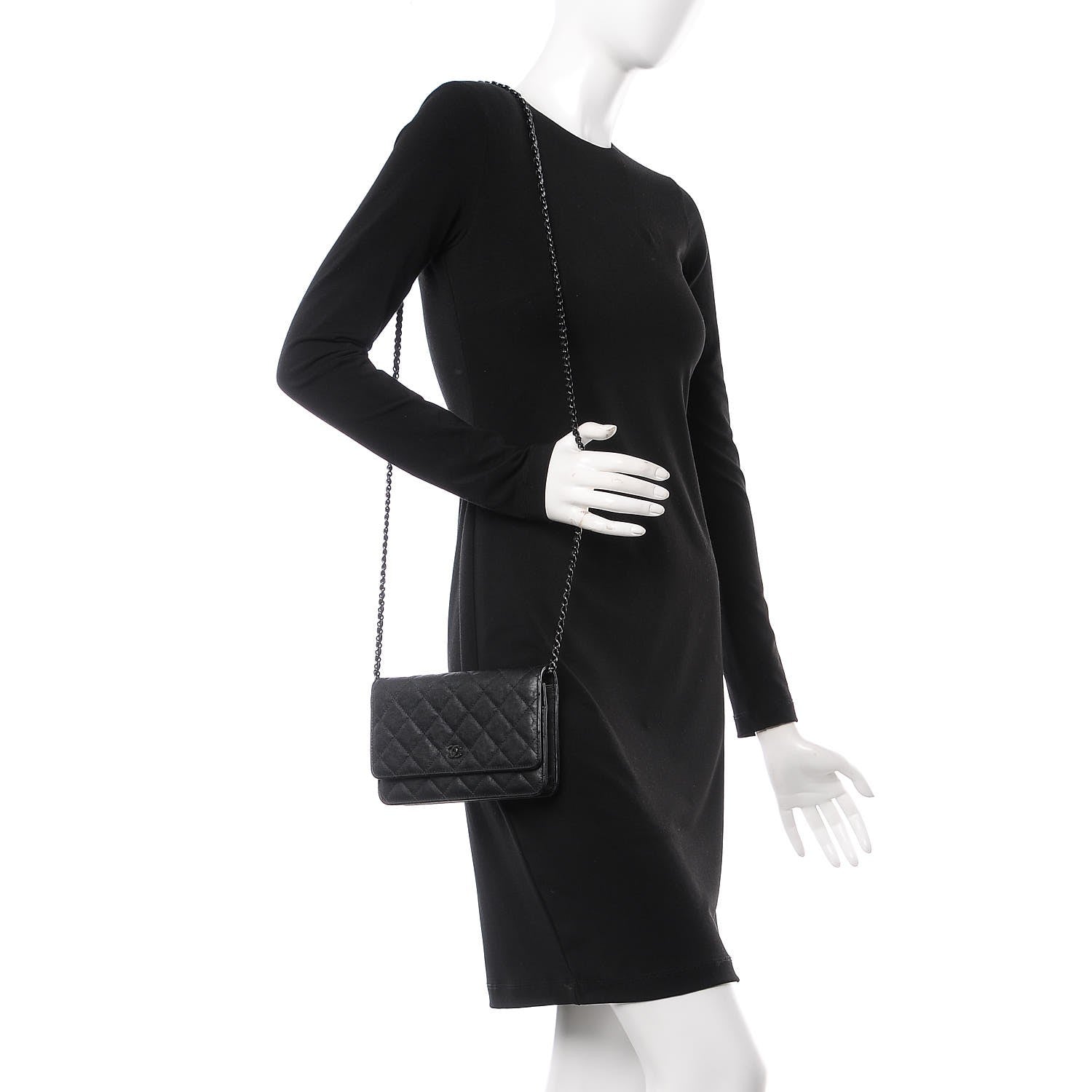 Chanel Crumpled Calfskin Quilted Wallet On Chain WOC So Black 2 of 9