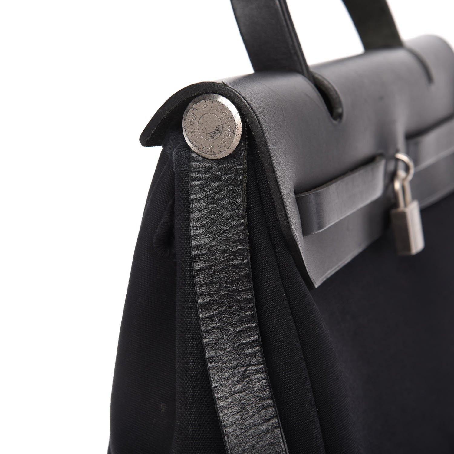 Hermes Toile Vache Calfskin Herbag 30 PM Black 12 of 13