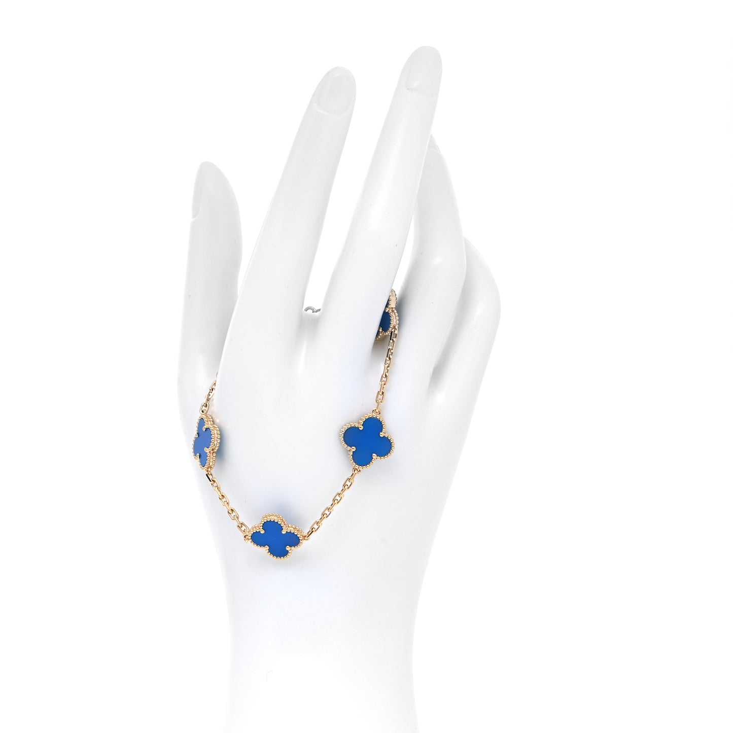 18K Yellow Gold Blue Agate 5 Motifs Vintage Alhambra Bracelet