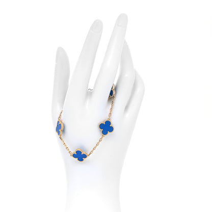 Van Cleef & Arpels 18K Yellow Gold Blue Agate 5 Motifs Vintage Alhambra Bracelet 4 of 16