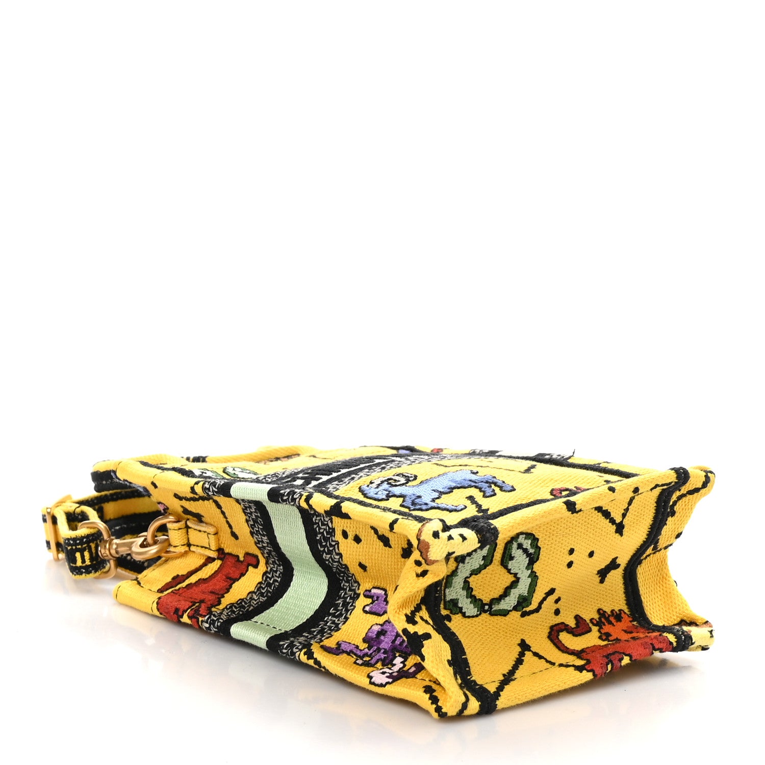 Christian Dior Canvas Embroidered Pixel Zodiac Mini Book Tote Phone Bag Jaune Multicolor 4 of 10