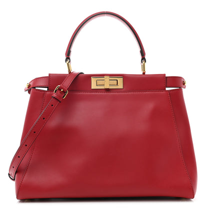 Fendi Vitello Morgan Fabric Jacquard Pequin Medium Peekaboo Iconic Satchel Mattone Tobacco Black 1 of 12