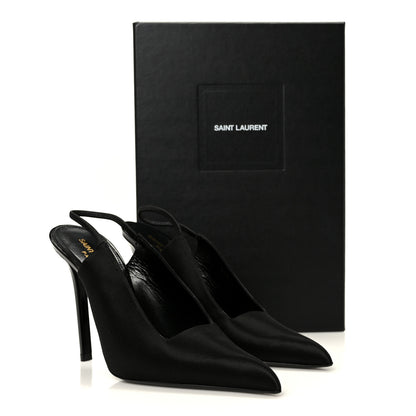 Saint Laurent Raso Regale Raven 110 Slingback Pumps 37 Black 10 of 10