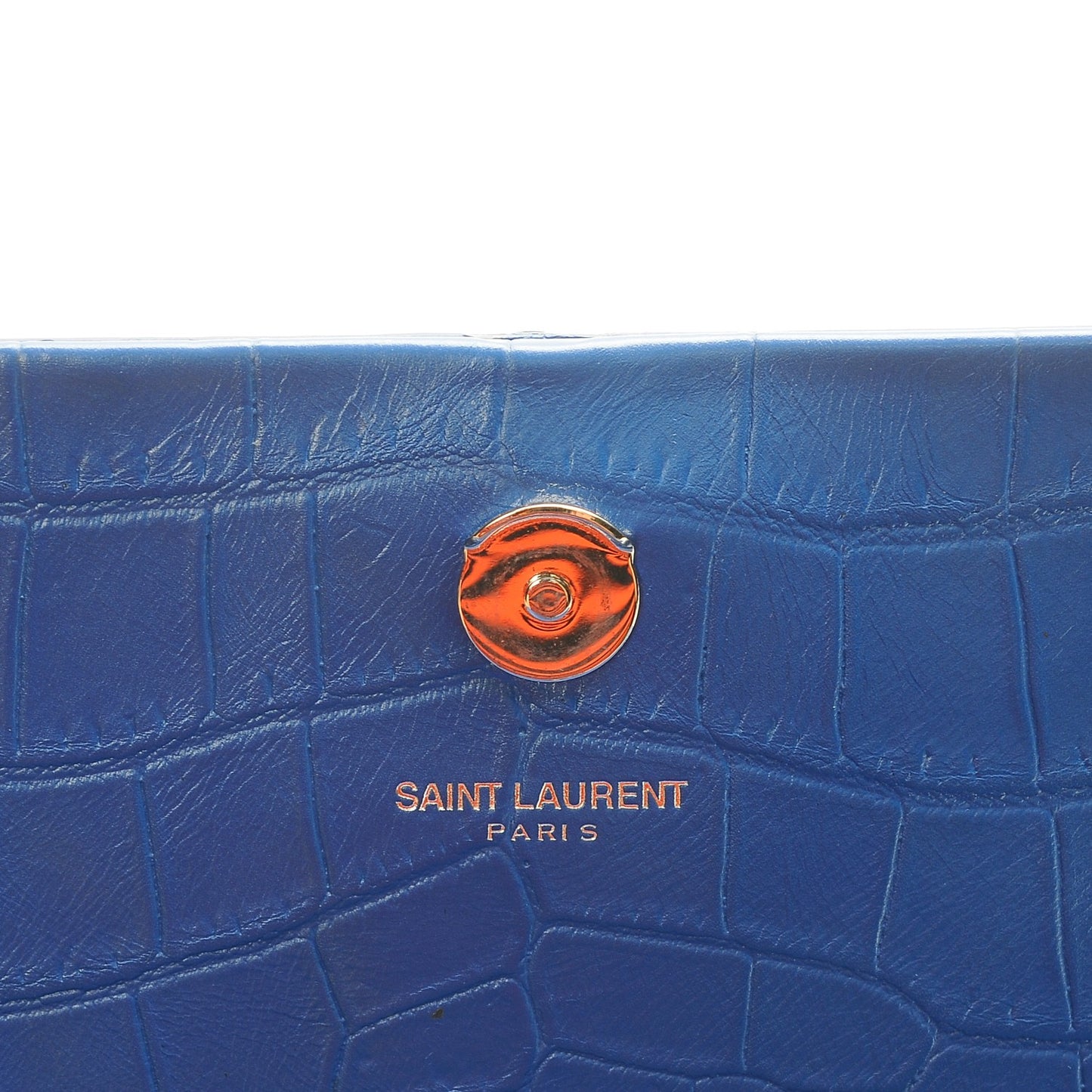 Calfskin Crocodile Embossed Medium Classic Monogram Kate Tassel Satchel Bleu Majorelle
