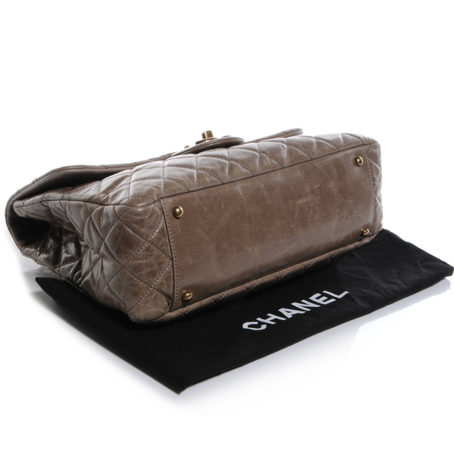 Glazed Calfskin Castle Rock Large Flap Dark Beige